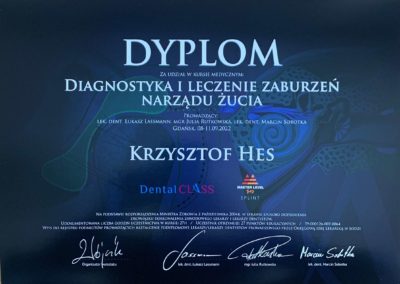 Dyplom Ortodoncja Specjalistyczna - Dr Krzysztof Hes