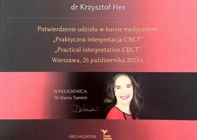 Certyfikat CBCT Dr Krzysztof Hes - Dentysta Niepołomice