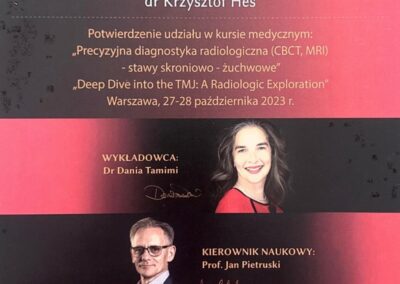 Certyfikat CBCT Dr Krzysztof Hes - Dentysta Niepołomice