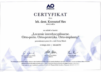 Certyfikat Dr Krzysztof Hes - Dentysta Niepołomice
