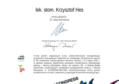 Certyfikat - Dr Krzysztof Hes - 4Schwarze