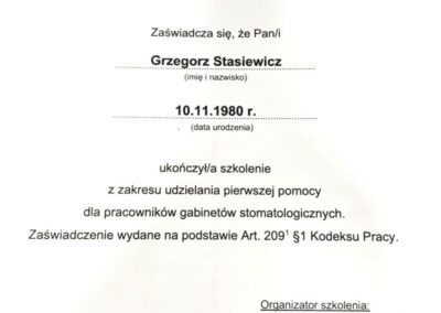 Certyfikat Dr Stasiewicz
