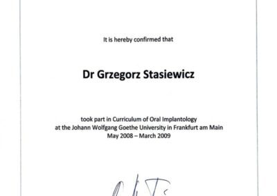 Certyfikat szkolenie - Dr Grzegorz Stasiewicz