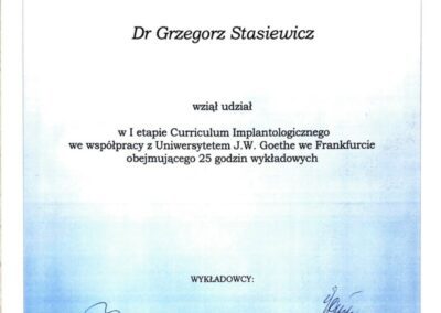 Certyfikat szkolenie - Dr Grzegorz Stasiewicz