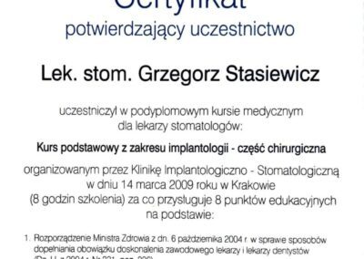 Certyfikat szkolenie - Dr Grzegorz Stasiewicz