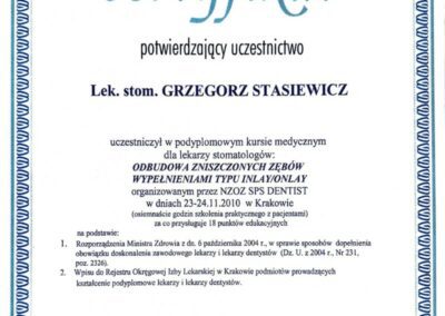 Certyfikat szkolenie - Dr Grzegorz Stasiewicz
