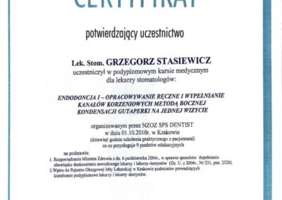 Certyfikat szkolenie - Dr Grzegorz Stasiewicz