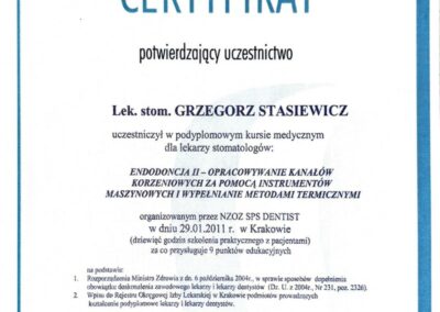 Certyfikat szkolenie - Dr Grzegorz Stasiewicz