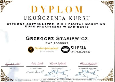 Certyfikat ze szkolenia Dr Grzegorz Stasiewicz