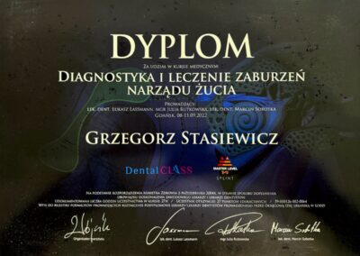 Certyfikat ze szkolenia Dr Grzegorz Stasiewicz