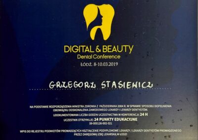 Certyfikat ze szkolenia Dr Grzegorz Stasiewicz