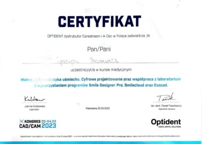 Certyfikat ze szkolenia Dr Grzegorz Stasiewicz