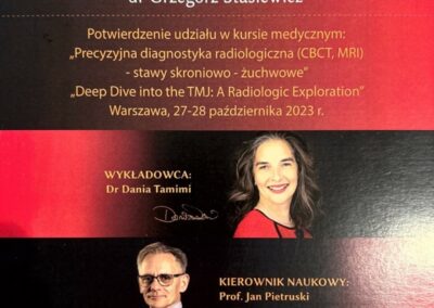 Certyfikat ze szkolenia Dr Grzegorz Stasiewicz