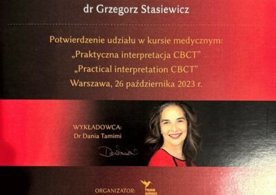 Certyfikat ze szkolenia Dr Grzegorz Stasiewicz