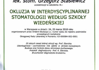 Certyfikat ze szkolenia Dr Grzegorz Stasiewicz