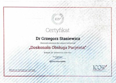 Certyfikat ze szkolenia Dr Grzegorz Stasiewicz