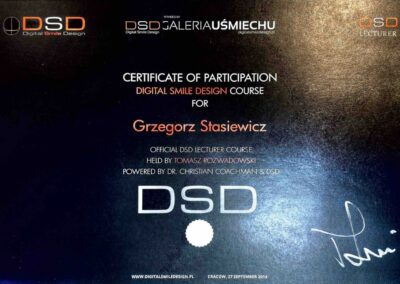 Certyfikat ze szkolenia Dr Grzegorz Stasiewicz