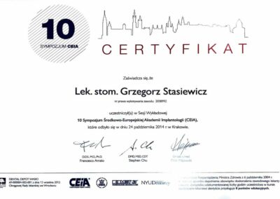 Certyfikat ze szkolenia Dr Grzegorz Stasiewicz