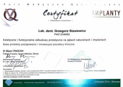 Certyfikat ze szkolenia Dr Grzegorz Stasiewicz