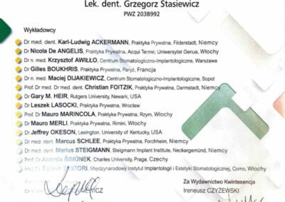 Certyfikat ze szkolenia Dr Grzegorz Stasiewicz