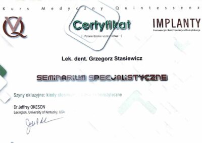 Certyfikat ze szkolenia Dr Grzegorz Stasiewicz