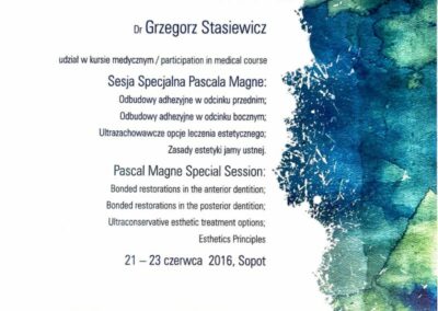Certyfikat ze szkolenia Dr Grzegorz Stasiewicz