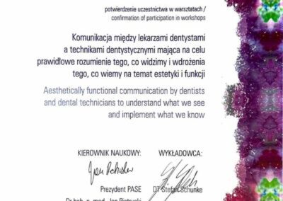 Certyfikat ze szkolenia Dr Grzegorz Stasiewicz