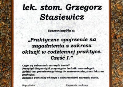 Certyfikat szkolenie - Dr Grzegorz Stasiewicz