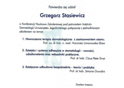 Certyfikat szkolenie - Dr Grzegorz Stasiewicz