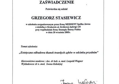 Certyfikat szkolenie - Dr Grzegorz Stasiewicz