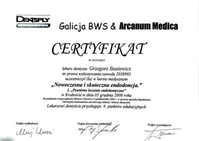 Certyfikat szkolenie - Dr Grzegorz Stasiewicz