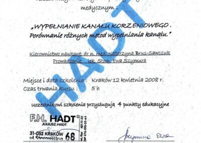 Certyfikat szkolenie - Dr Grzegorz Stasiewicz