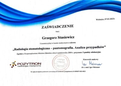 Certyfikat szkolenie - Dr Grzegorz Stasiewicz
