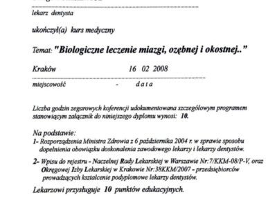 Certyfikat szkolenie - Dr Grzegorz Stasiewicz