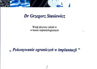 Certyfikat szkolenie - Dr Grzegorz Stasiewicz