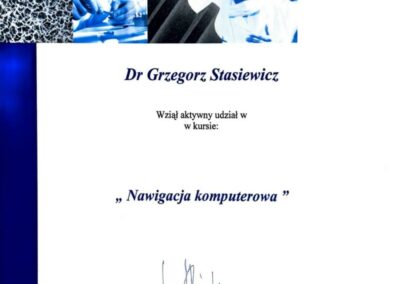 Certyfikat szkolenie - Dr Grzegorz Stasiewicz