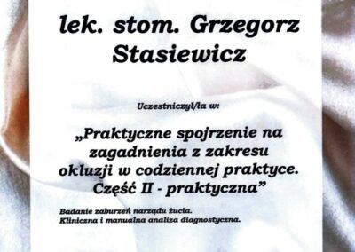 Certyfikat szkolenie - Dr Grzegorz Stasiewicz