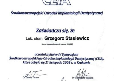 Certyfikat szkolenie - Dr Grzegorz Stasiewicz
