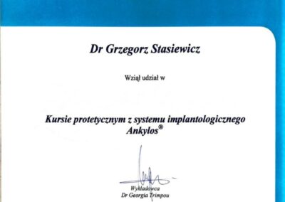 Certyfikat szkolenie - Dr Grzegorz Stasiewicz