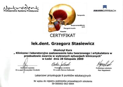Certyfikat szkolenie - Dr Grzegorz Stasiewicz