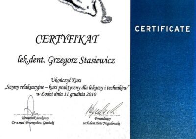 Certyfikat szkolenie - Dr Grzegorz Stasiewicz