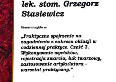 Certyfikat szkolenie - Dr Grzegorz Stasiewicz