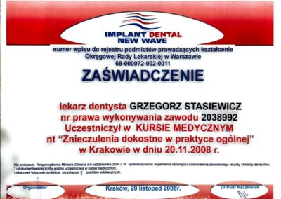 Certyfikat szkolenie - Dr Grzegorz Stasiewicz