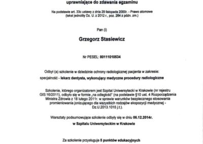Certyfikat szkolenie - Dr Grzegorz Stasiewicz