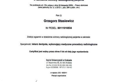 Certyfikat szkolenie - Dr Grzegorz Stasiewicz