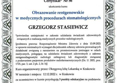 Certyfikat szkolenie - Dr Grzegorz Stasiewicz