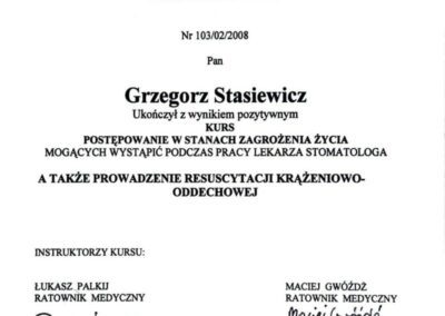 Certyfikat szkolenie - Dr Grzegorz Stasiewicz