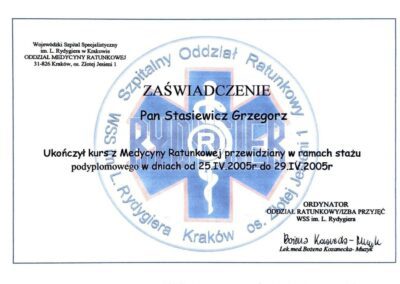 Certyfikat szkolenie - Dr Grzegorz Stasiewicz