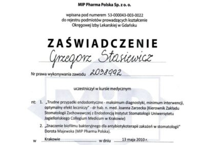 Certyfikat szkolenie - Dr Grzegorz Stasiewicz