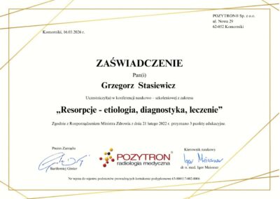 Certyfikat dla Grzegorz Stasiewicz